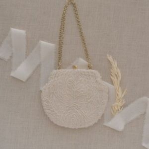 Vintage Beaded Clutch Handmade Ivory Satin Evening Bag